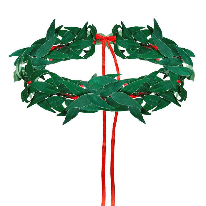 Zelený promócií veniec s červenou stuhou